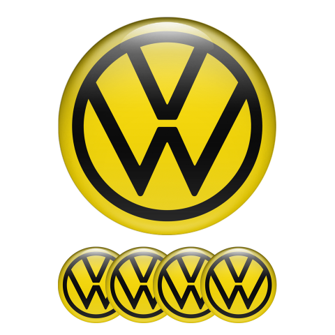 VW Center Hub Dome Stickers Yellow Black New Style Logo Ring