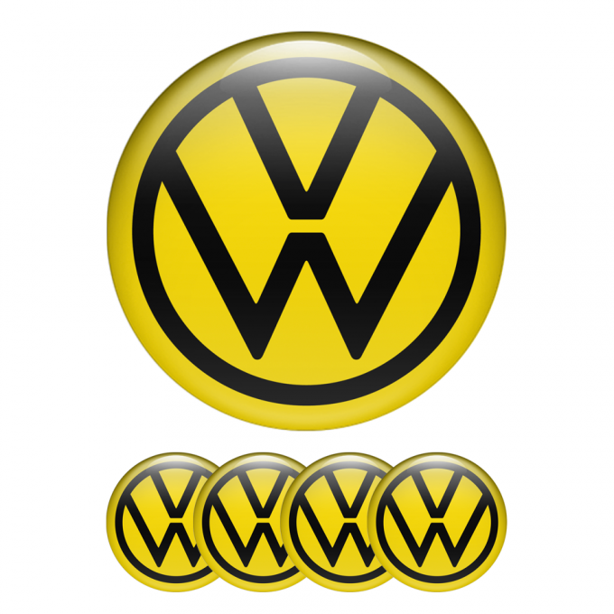 VW Center Hub Dome Stickers Yellow Black New Style Logo Ring