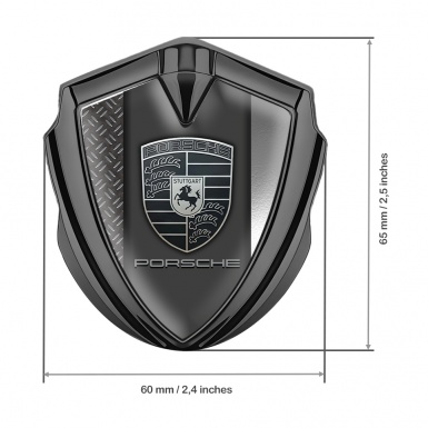 Porsche Fender Metal Domed Emblem Graphite Dual Steel Plates Greyscale Logo