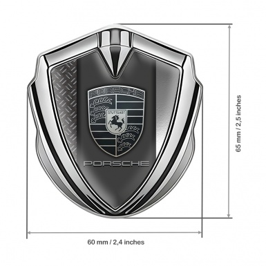 Porsche Fender Metal Domed Emblem Silver Dual Steel Plates Greyscale Logo