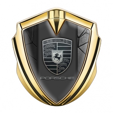 Porsche Trunk Metal Emblem Badge Gold Grey Mosaic Motif Greyscale Logo