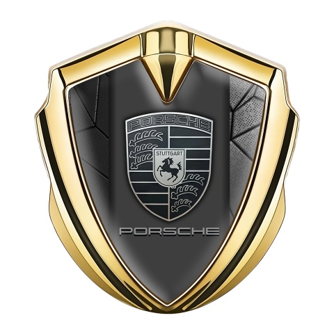 Porsche Trunk Metal Emblem Badge Gold Grey Mosaic Motif Greyscale Logo