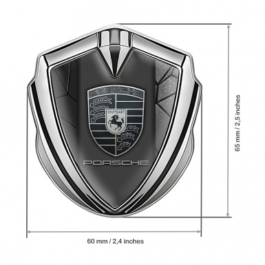 Porsche Trunk Metal Emblem Badge Silver Grey Mosaic Motif Greyscale Logo
