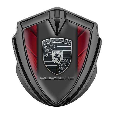 Porsche Bodyside Domed Emblem Graphite Red Hexagon Plates Grey Motif