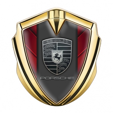 Porsche Bodyside Domed Emblem Gold Red Hexagon Plates Grey Motif