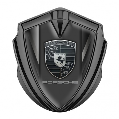 Porsche Bodyside Badge Self Adhesive Graphite Symmetrical Lines Grey Logo