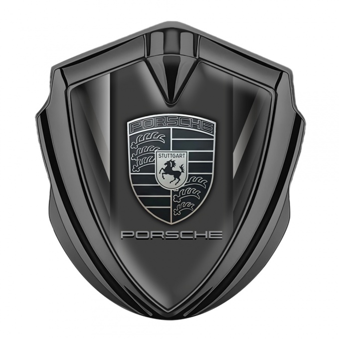 Porsche Bodyside Badge Self Adhesive Graphite Symmetrical Lines Grey Logo