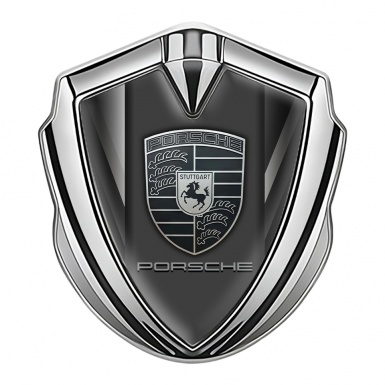 Porsche Bodyside Badge Self Adhesive Silver Symmetrical Lines Grey Logo