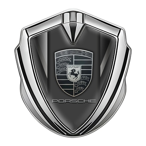 Porsche Bodyside Badge Self Adhesive Silver Symmetrical Lines Grey Logo