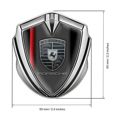 Porsche Fender Metal Domed Emblem Silver Black Scarlet Stripe Grey Logo