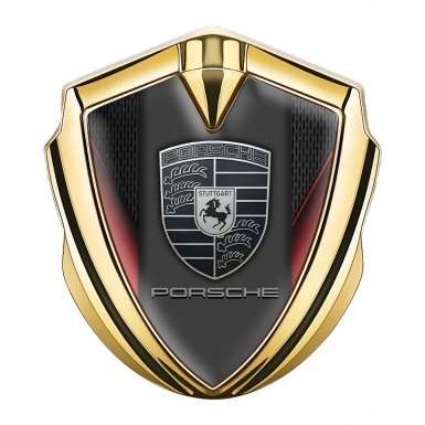 Porsche Bodyside Domed Emblem Gold Dark Mesh Scarlet Fins Grey Logo