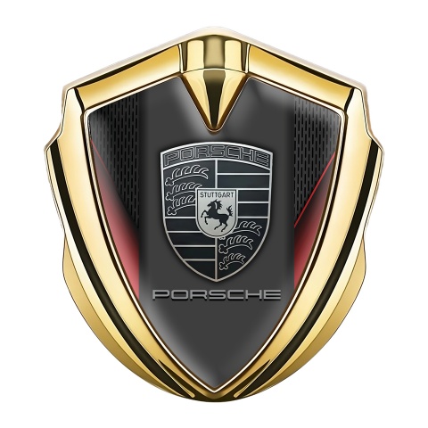 Porsche Bodyside Domed Emblem Gold Dark Mesh Scarlet Fins Grey Logo