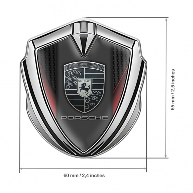 Porsche Bodyside Domed Emblem Silver Dark Mesh Scarlet Fins Grey Logo