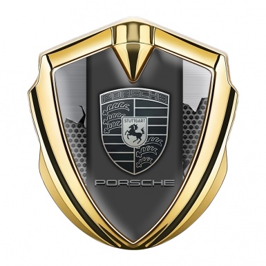 Porsche Tuning Emblem Self Adhesive Gold Light Hex Cracked Steel Edition