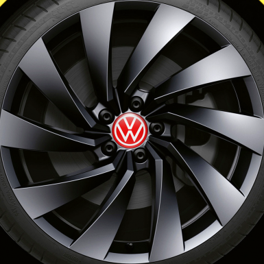 VW Domed Stickers Wheel Center Cap Red White New Style Logo Ring