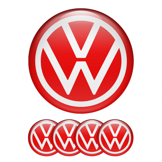 VW Domed Stickers Wheel Center Cap Red White New Style Logo Ring