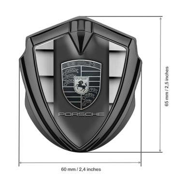 Porsche 3D Car Metal Domed Emblem Graphite Steel Plates Monochrome Crest