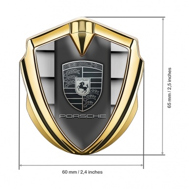 Porsche 3D Car Metal Domed Emblem Gold Steel Plates Monochrome Crest