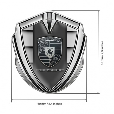 Porsche 3D Car Metal Domed Emblem Silver Steel Plates Monochrome Crest