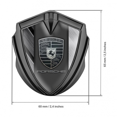 Porsche Bodyside Domed Emblem Graphite Brushed Alloy Effect Greyscale Logo