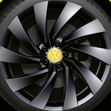 VW Center Hub Dome Stickers Yellow White New Style Logo Ring