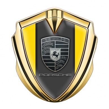 Porsche Metal Emblem Self Adhesive Gold Yellow Base Monochrome Logo