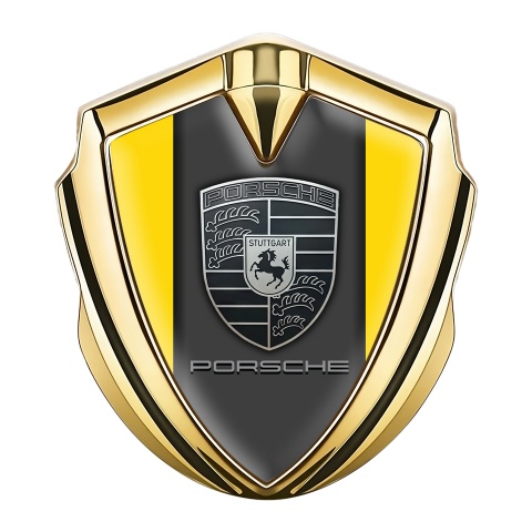 Porsche Metal Emblem Self Adhesive Gold Yellow Base Monochrome Logo
