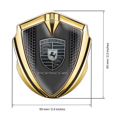 Porsche Bodyside Domed Emblem Gold Dark Grille Motif Monochrome Logo