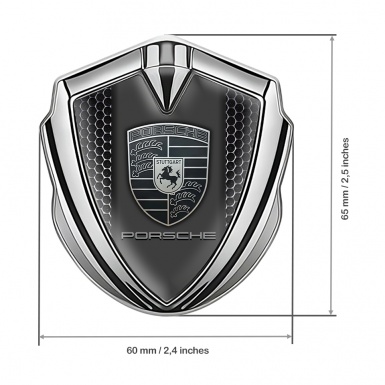 Porsche Bodyside Domed Emblem Silver Dark Grille Motif Monochrome Logo