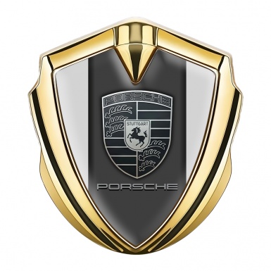 Porsche Bodyside Badge Self Adhesive Gold Grey Base Greyscale Logo