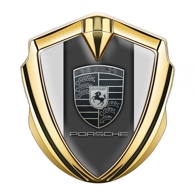 Porsche Bodyside Badge Self Adhesive Gold Grey Base Greyscale Logo