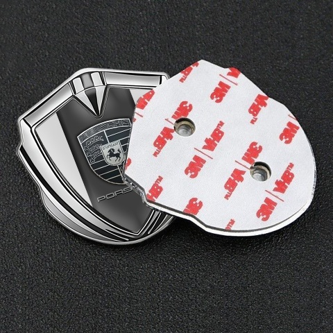 Porsche Bodyside Badge Self Adhesive Silver Grey Base Greyscale Logo