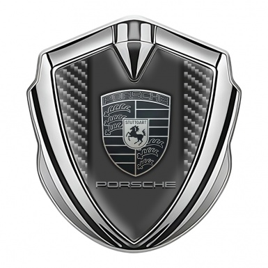 Porsche Tuning Emblem Self Adhesive Silver Dark Carbon Greyscale Motif
