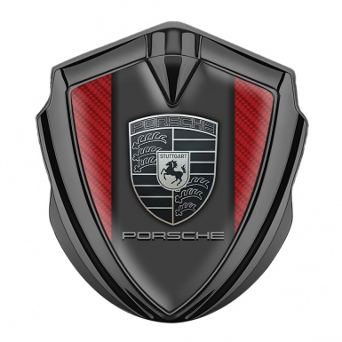 Porsche Trunk Metal Emblem Badge Graphite Red Carbon Frame Monochrome Logo