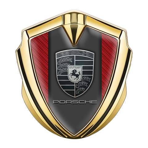 Porsche Trunk Metal Emblem Badge Gold Red Carbon Frame Monochrome Logo