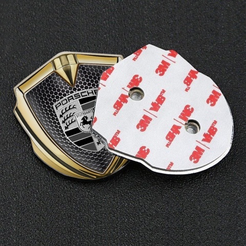 Porsche Fender Metal Domed Emblem Gold Black Grate Big Plain Logo