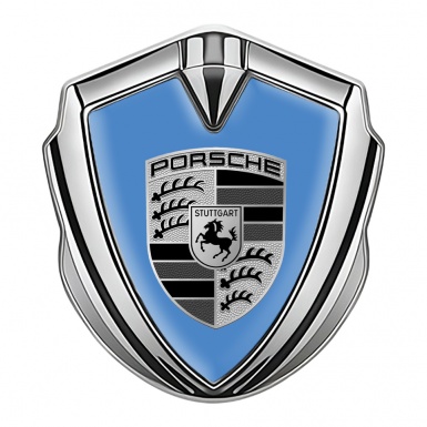 Porsche Self Adhesive Bodyside Emblem Silver Blue Base Big Greyscale Logo