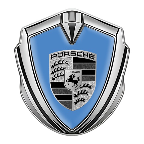 Porsche Self Adhesive Bodyside Emblem Silver Blue Base Big Greyscale Logo