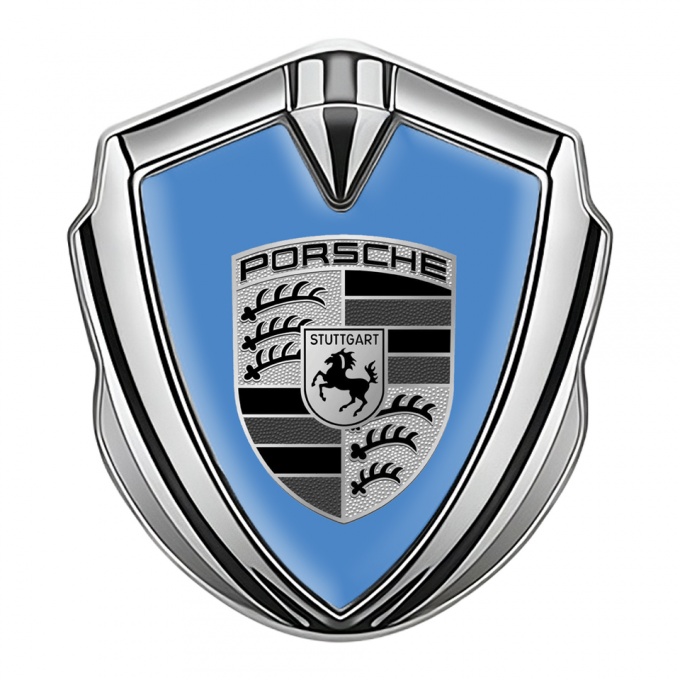 Porsche Self Adhesive Bodyside Emblem Silver Blue Base Big Greyscale Logo
