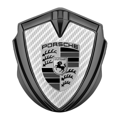 Porsche 3D Car Metal Domed Emblem Graphite White Carbon Monochrome Design