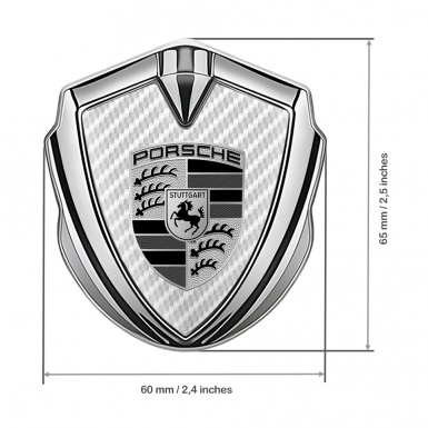Porsche 3D Car Metal Domed Emblem Silver White Carbon Monochrome Design