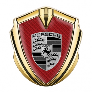 Porsche Bodyside Domed Emblem Gold Red Carbon Greyscale Edition