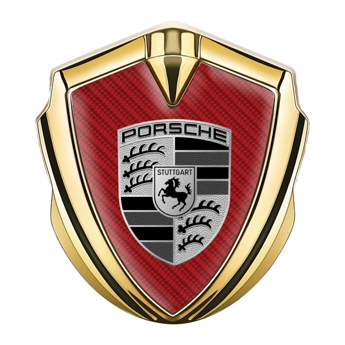 Porsche Bodyside Domed Emblem Gold Red Carbon Greyscale Edition