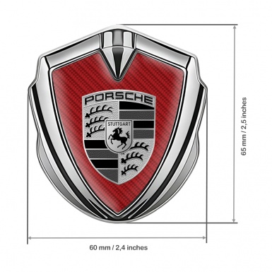 Porsche Bodyside Domed Emblem Silver Red Carbon Greyscale Edition