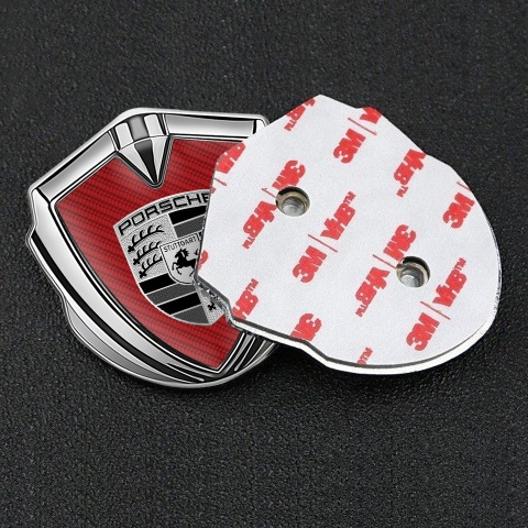 Porsche Bodyside Domed Emblem Silver Red Carbon Greyscale Edition