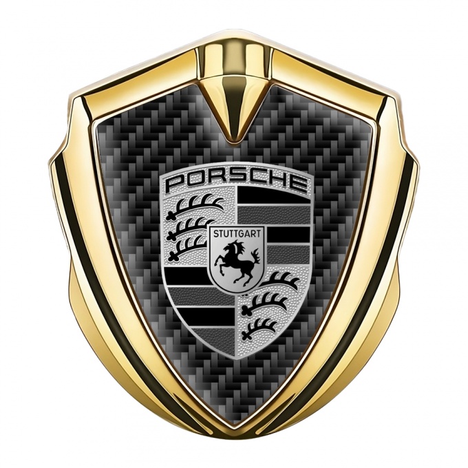 Porsche Fender Metal Domed Emblem Gold Dark Carbon Template Grey Motif