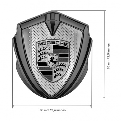 Porsche Trunk Emblem Badge Graphite Industrial Steel Big Monochrome Logo