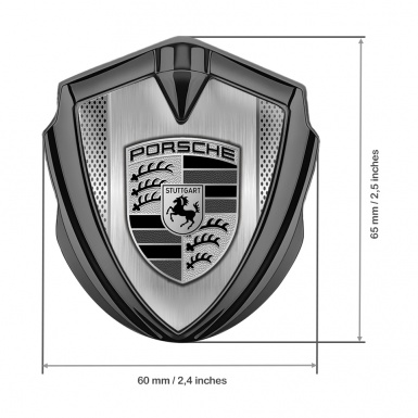 Porsche Bodyside Domed Emblem Graphite Brushed Steel Monochrome Motif