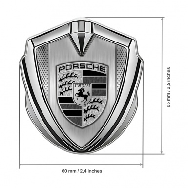 Porsche Bodyside Domed Emblem Silver Brushed Steel Monochrome Motif