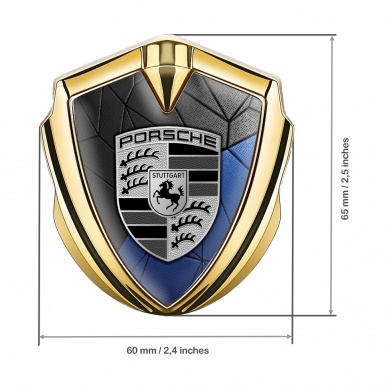 Porsche Trunk Metal Emblem Badge Gold Blue Mosaic Motif Greyscale Logo